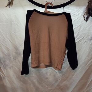 Women's Black and White Baseball Sleeve Top Mini Top